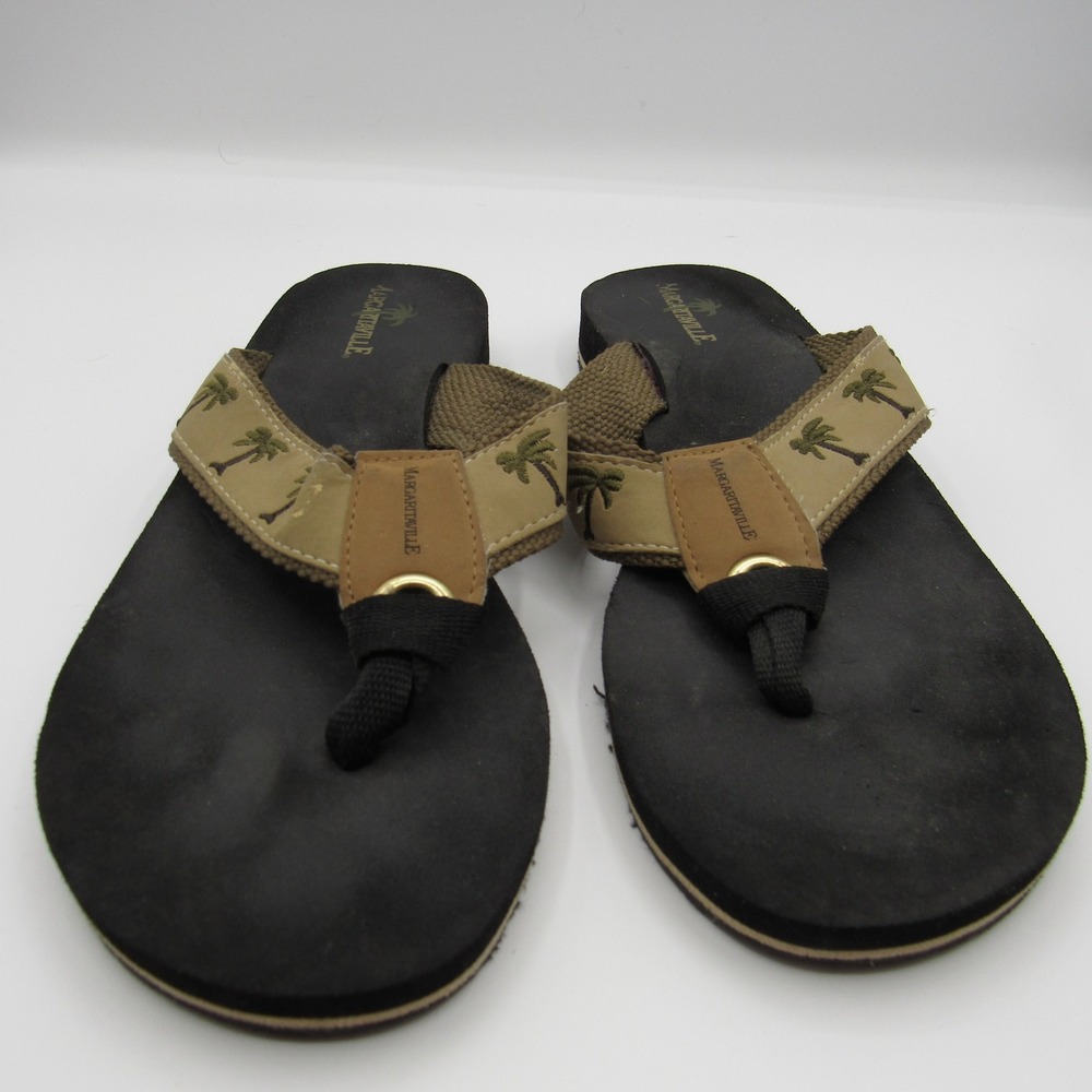 Margaritaville Flip Flop Sandals Womens 8 Tan Palm Tree Beach MG1052K